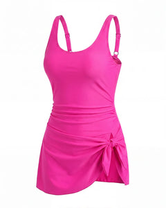 Sculpting Swim Dress — Neon Pink flatlay