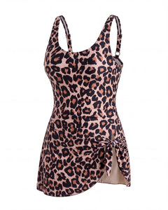 Sculpting Swim Dress — Leopard flatlay