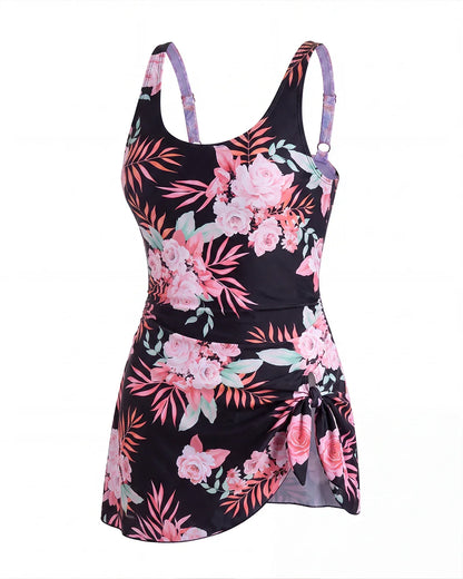 Sculpting Swim Dress — Petal Bloom on model