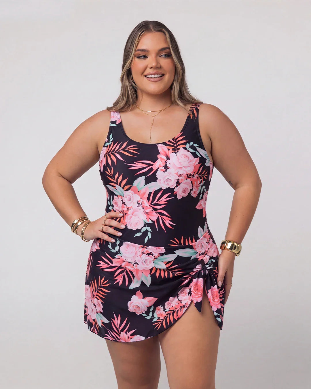 Sculpting Swim Dress — Petal Bloom flatlay