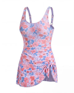Sculpting Swim Dress — Pastel Bloom flatlay