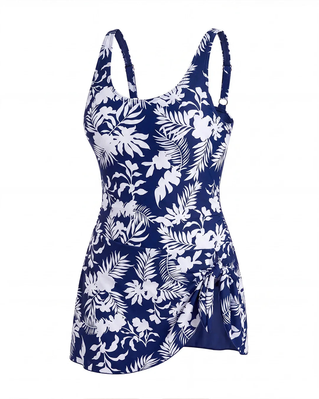 Sculpting Swim Dress — Navy Tropical flatlay