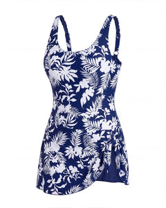 Sculpting Swim Dress — Navy Tropical flatlay