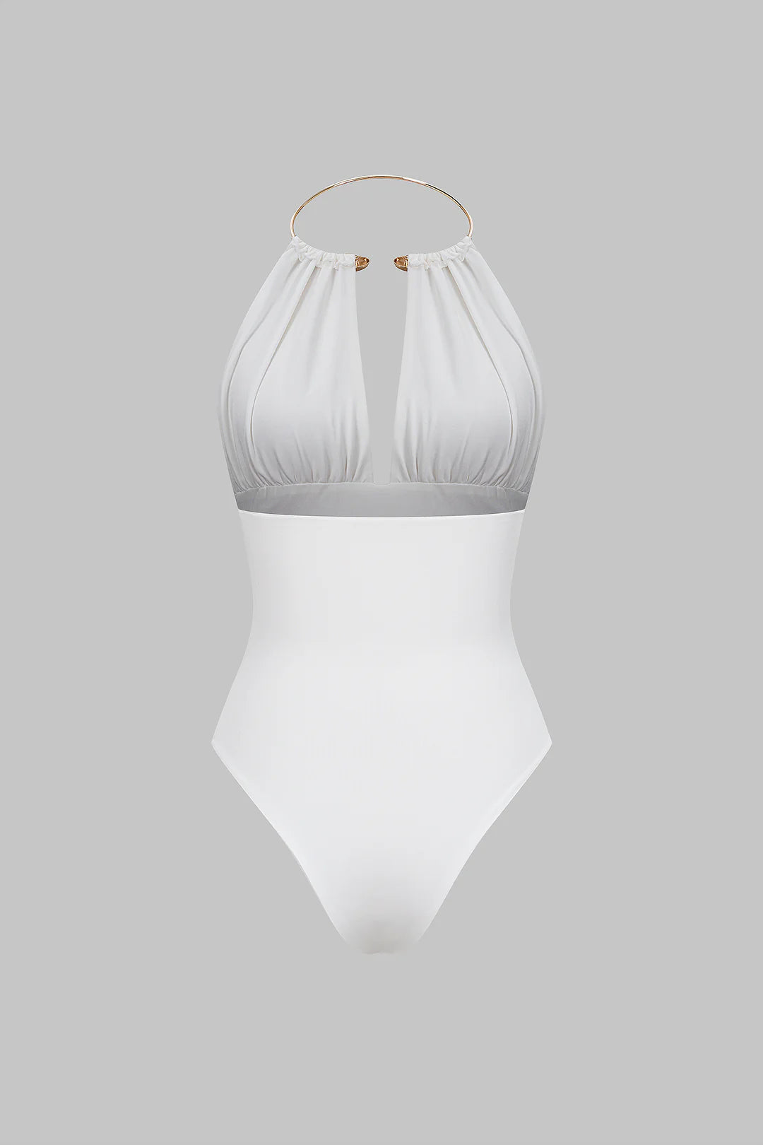 Snatchyfits™ Sleeveless Ruched Bodysuit with Halter Neckline and Metallic Finish