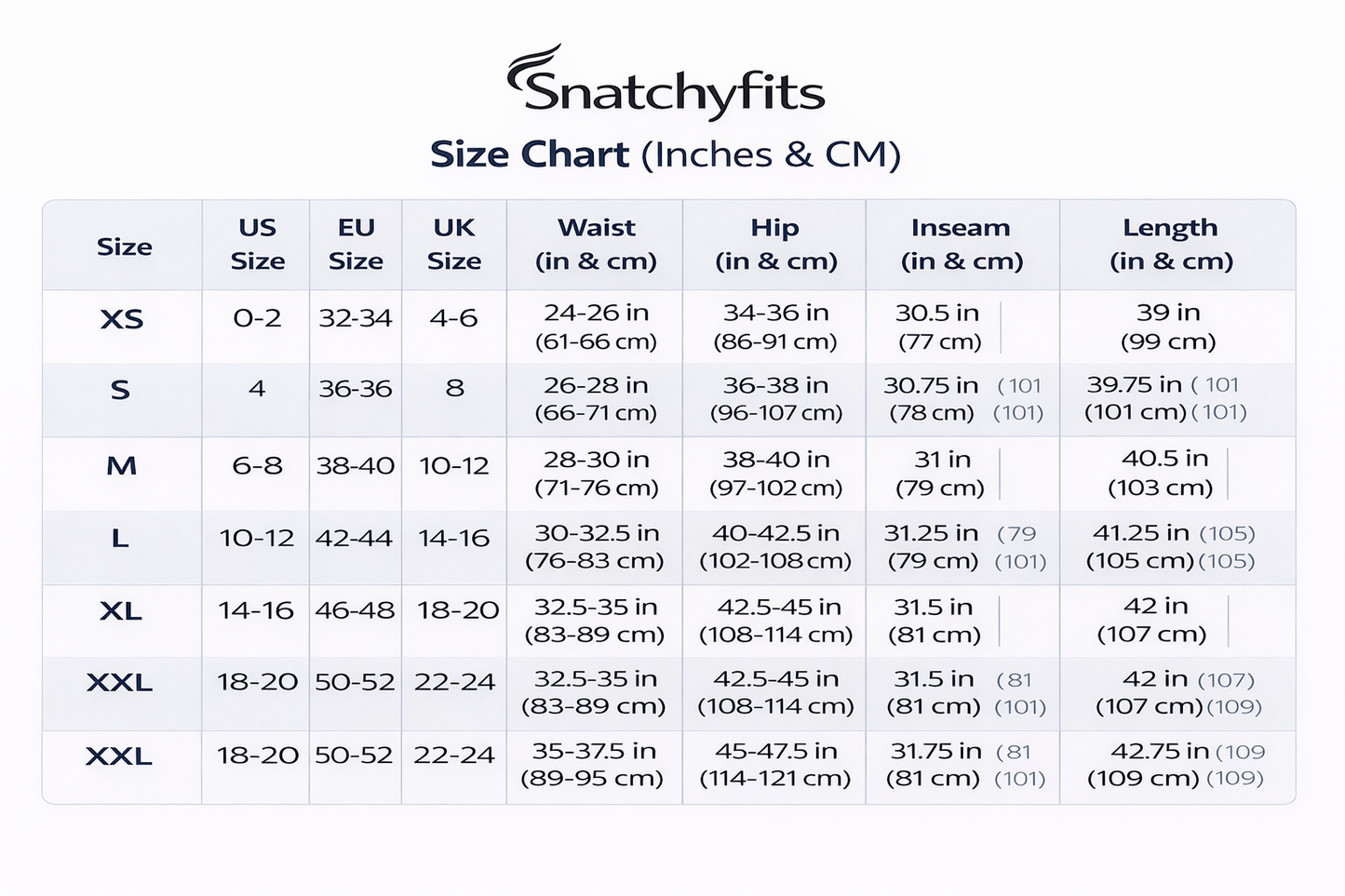 BBL Size Chart