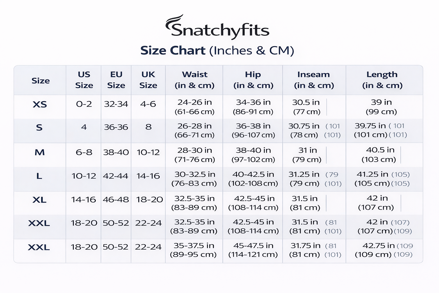 BBL Size Chart