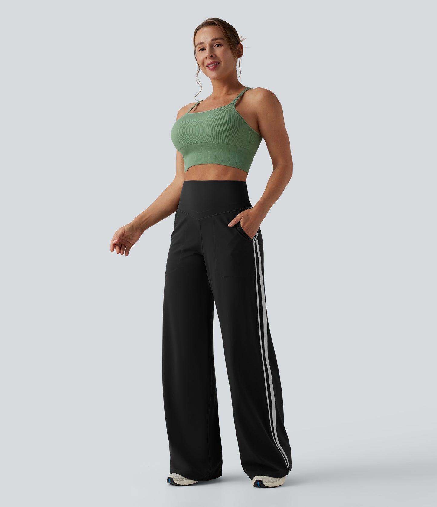 Snatchyfits™ UltraSculpt High Waisted Tummy Control Color Block Stripes Yoga Baggy Trousers with Pockets