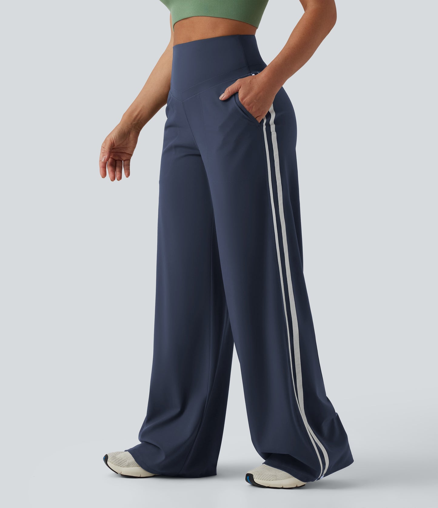 Snatchyfits™ UltraSculpt High Waisted Tummy Control Color Block Stripes Yoga Baggy Trousers with Pockets