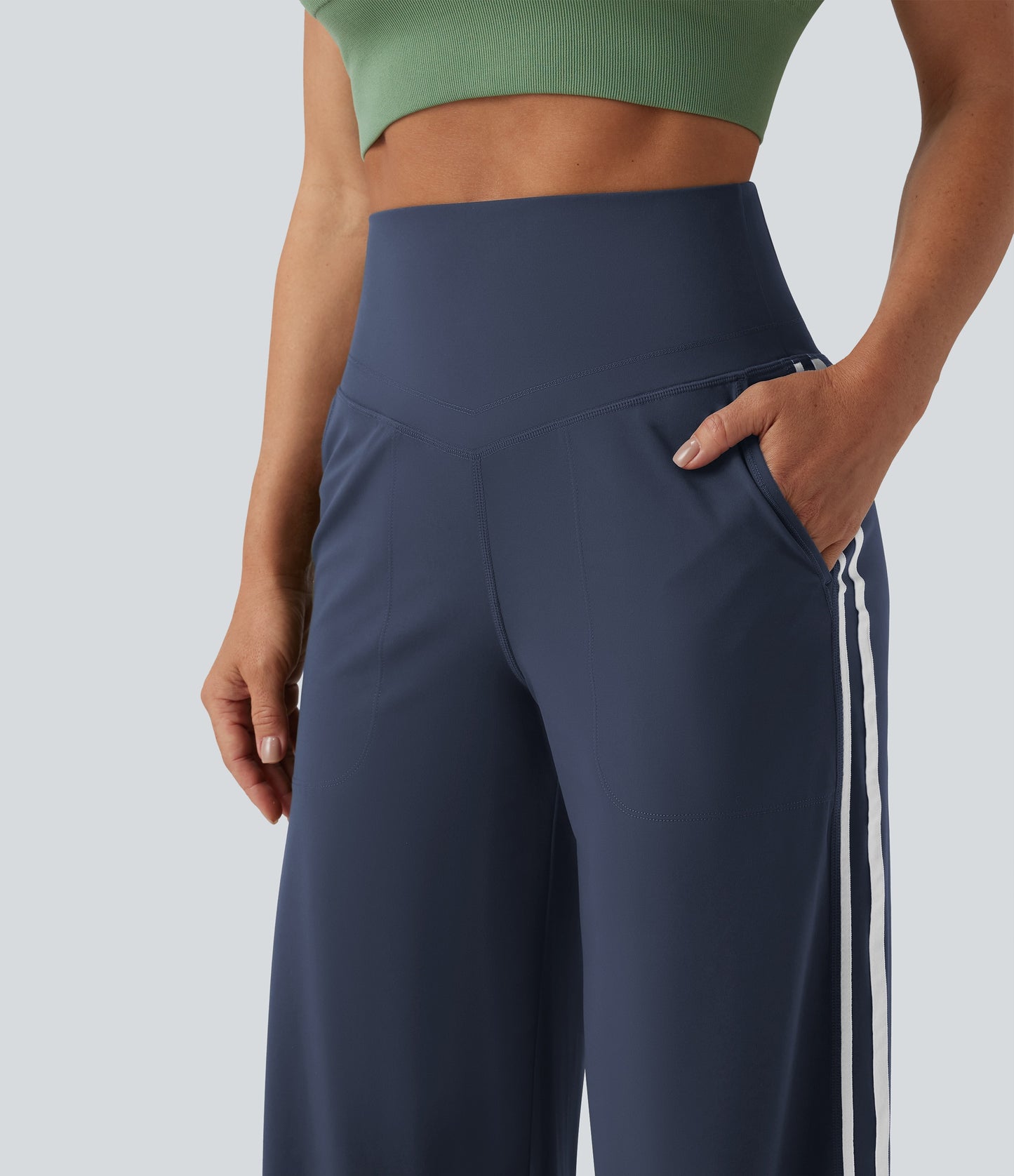Snatchyfits™ UltraSculpt High Waisted Tummy Control Color Block Stripes Yoga Baggy Trousers with Pockets