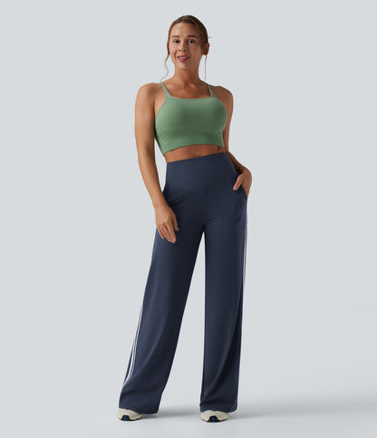Snatchyfits™ UltraSculpt High Waisted Tummy Control Color Block Stripes Yoga Baggy Trousers with Pockets