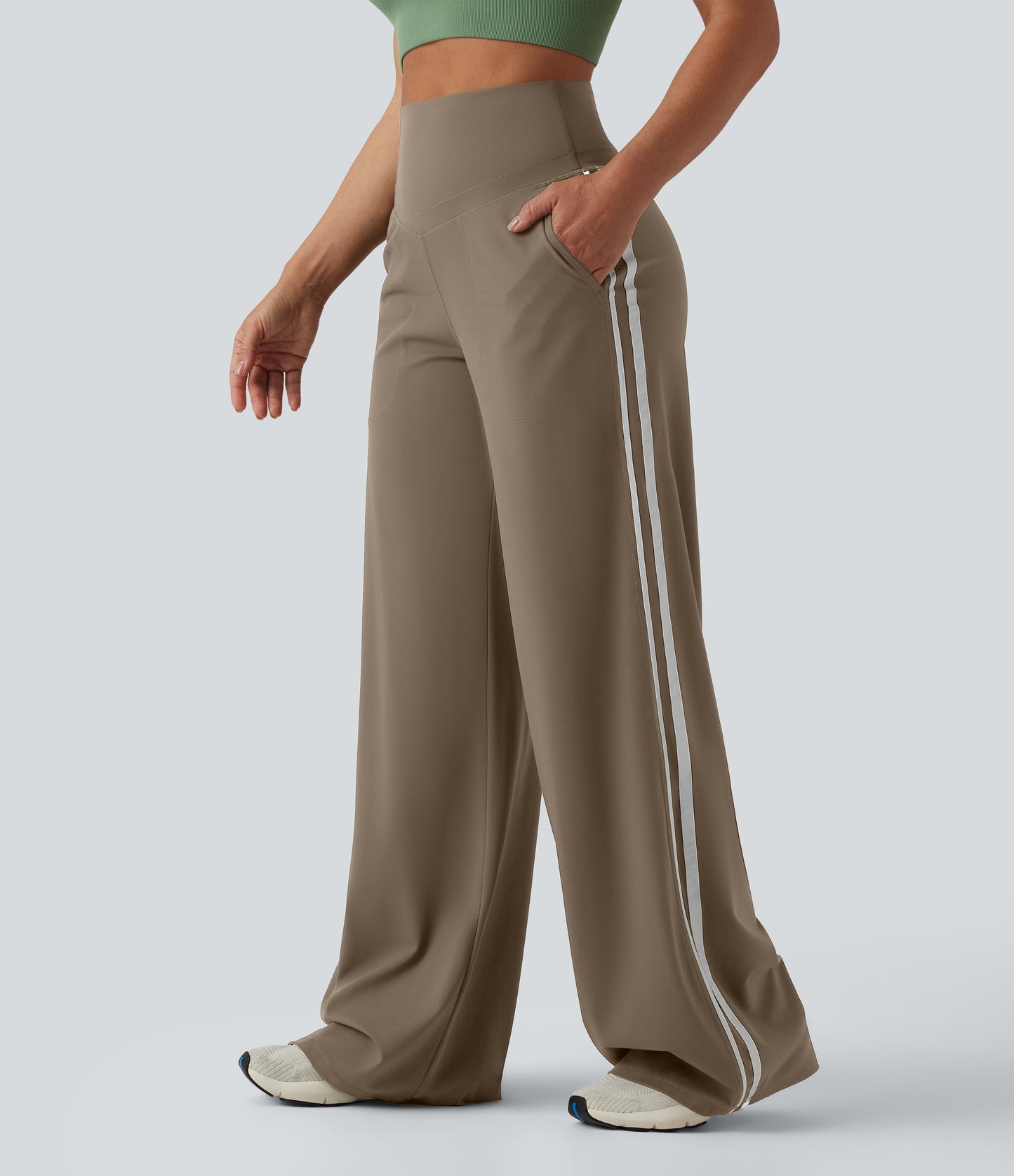 Snatchyfits™ UltraSculpt High Waisted Tummy Control Color Block Stripes Yoga Baggy Trousers with Pockets