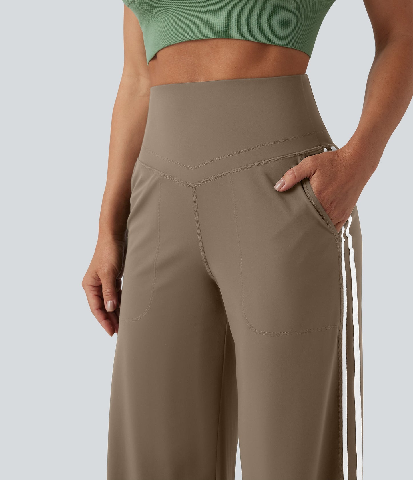 Snatchyfits™ UltraSculpt High Waisted Tummy Control Color Block Stripes Yoga Baggy Trousers with Pockets