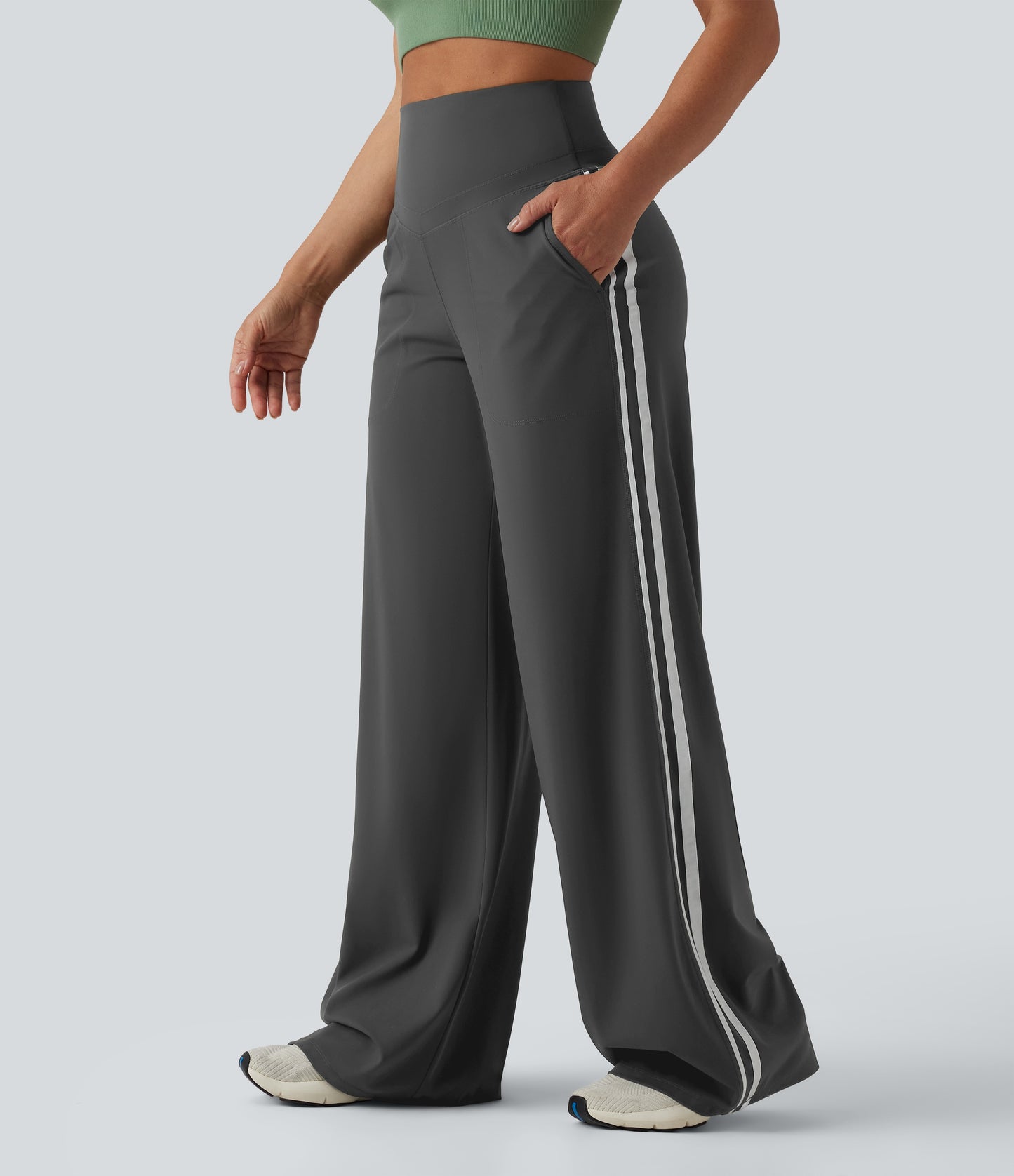 Snatchyfits™ UltraSculpt High Waisted Tummy Control Color Block Stripes Yoga Baggy Trousers with Pockets