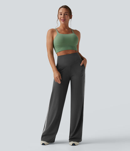 Snatchyfits™ UltraSculpt High Waisted Tummy Control Color Block Stripes Yoga Baggy Trousers with Pockets