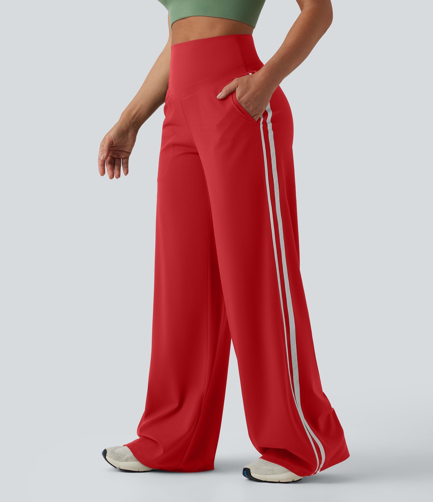Snatchyfits™ UltraSculpt High Waisted Tummy Control Color Block Stripes Yoga Baggy Trousers with Pockets