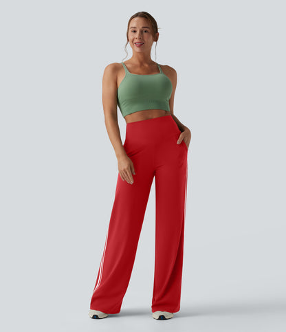 Snatchyfits™ UltraSculpt High Waisted Tummy Control Color Block Stripes Yoga Baggy Trousers with Pockets