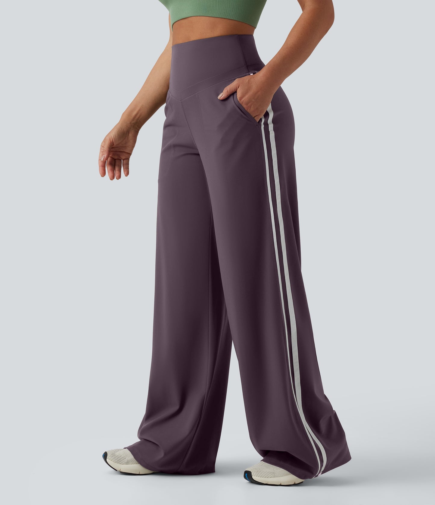 Snatchyfits™ UltraSculpt High Waisted Tummy Control Color Block Stripes Yoga Baggy Trousers with Pockets