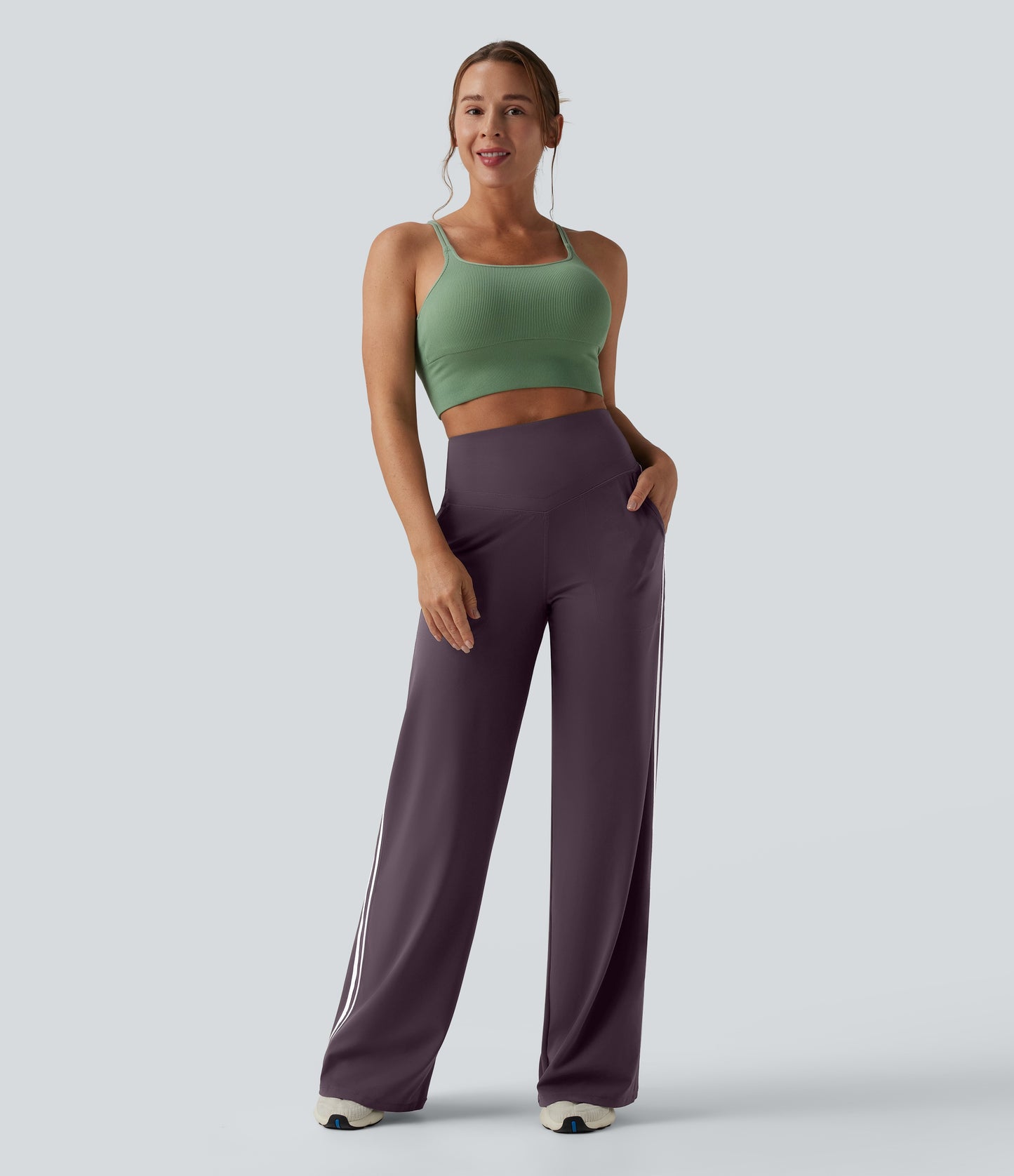 Snatchyfits™ UltraSculpt High Waisted Tummy Control Color Block Stripes Yoga Baggy Trousers with Pockets