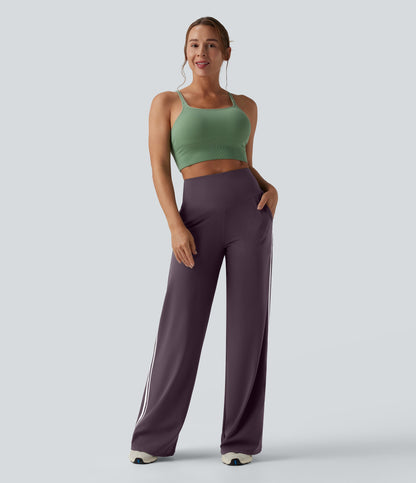 Snatchyfits™ UltraSculpt High Waisted Tummy Control Color Block Stripes Yoga Baggy Trousers with Pockets