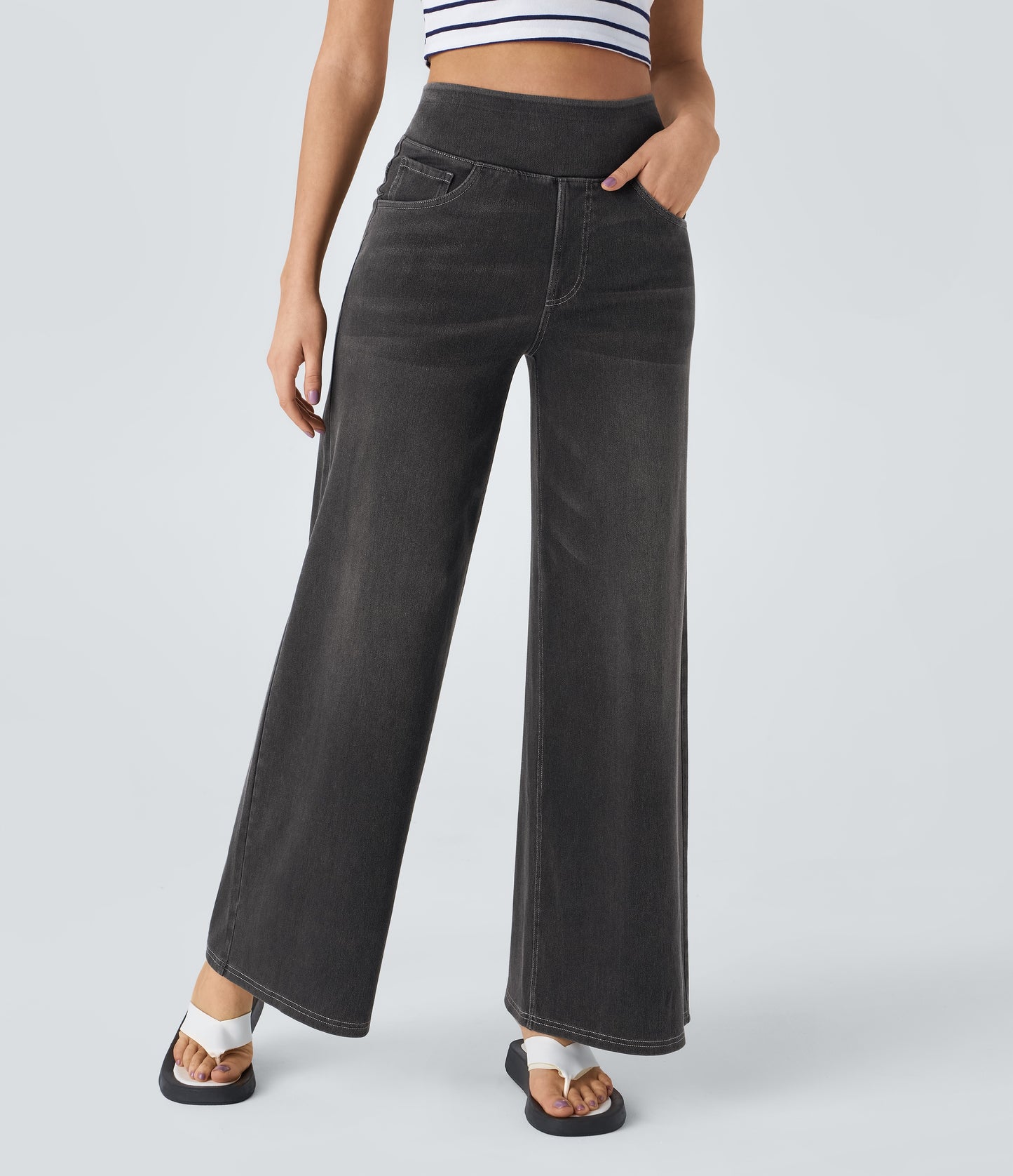 Snatchyfits™ High Waisted Pockets Baggy Wide Leg Washed Casual Jeans