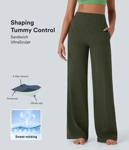 Snatchyfits™ UltraSculpt High Waisted Tummy Control Color Block Stripes Yoga Baggy Trousers with Pockets