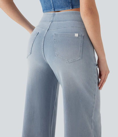 Snatchyfits™ High Waisted Pockets Baggy Wide Leg Washed Casual Jeans