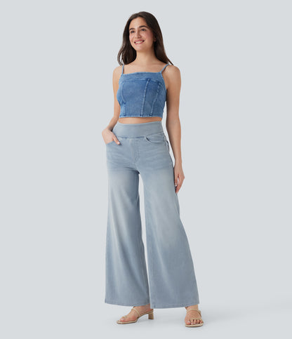 Snatchyfits™ High Waisted Pockets Baggy Wide Leg Washed Casual Jeans