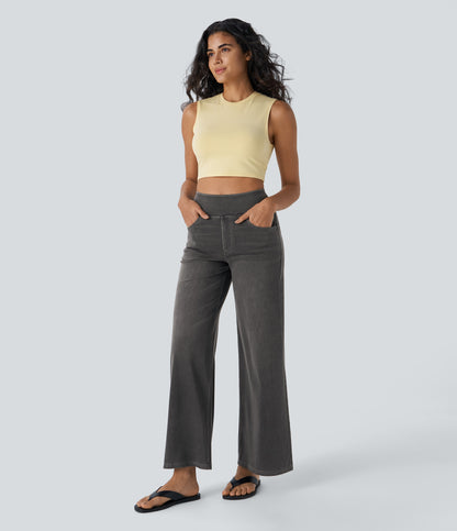 Snatchyfits™ High Waisted Pockets Baggy Wide Leg Washed Casual Jeans