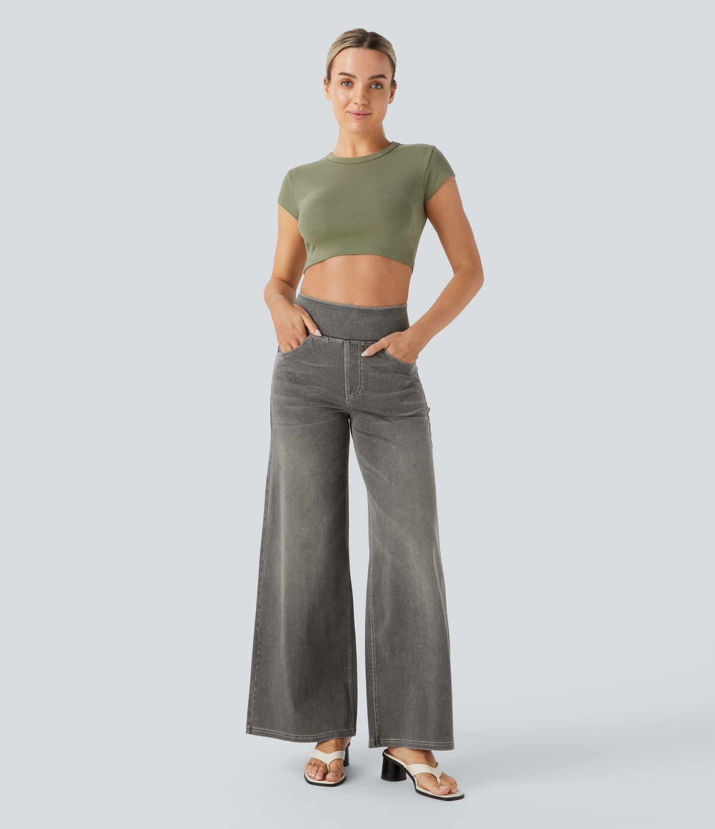 Snatchyfits™ High Waisted Pockets Baggy Wide Leg Washed Casual Jeans