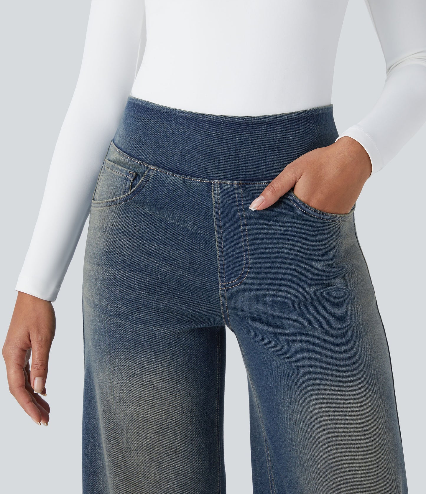 Snatchyfits™ High Waisted Pockets Baggy Wide Leg Washed Casual Jeans