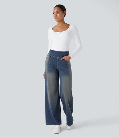 Snatchyfits™ High Waisted Pockets Baggy Wide Leg Washed Casual Jeans