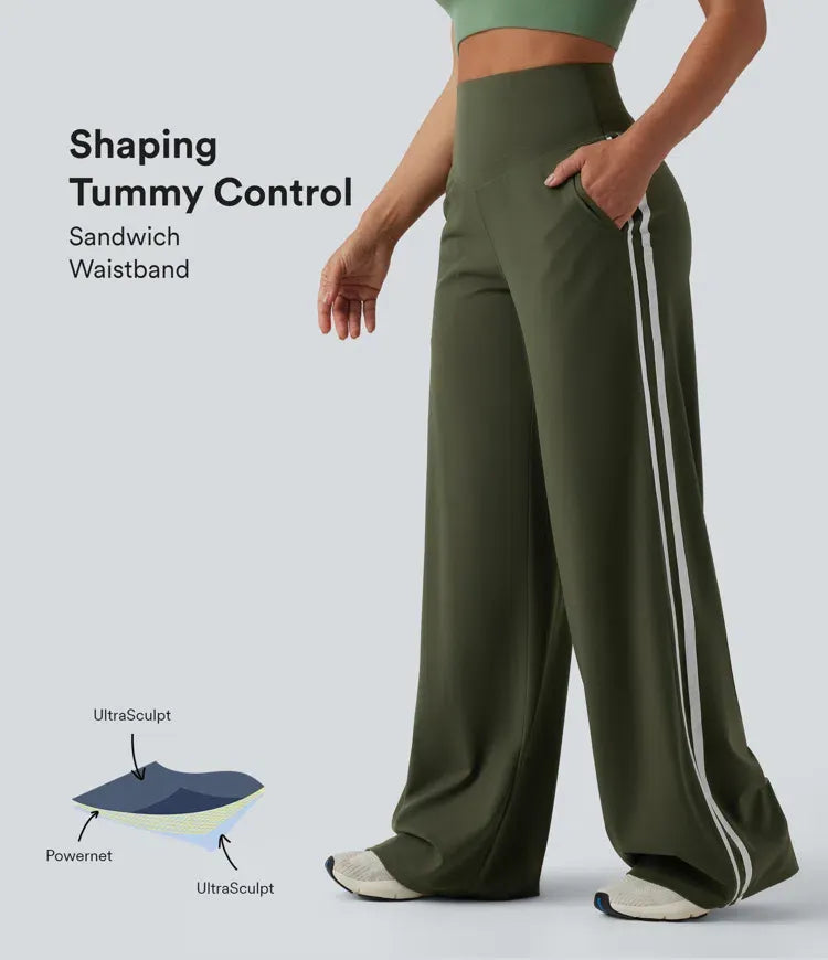 Snatchyfits™ UltraSculpt High Waisted Tummy Control Color Block Stripes Yoga Baggy Trousers with Pockets